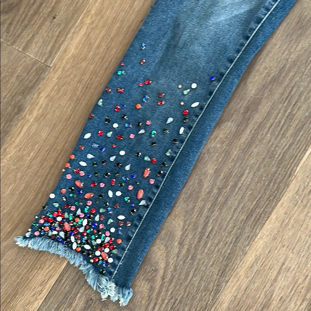 Pilcro and the Letterpress Blue Ankle Cropped Jeans with Embellishments - Picture 4 of 5